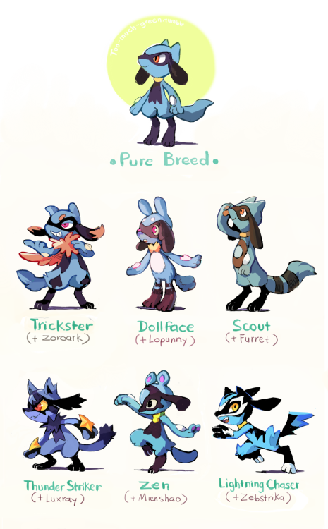 oriannagod:cosmiccalibrator:too-much-green:More crossbreeding variations!! This time’s with Riolu. Y