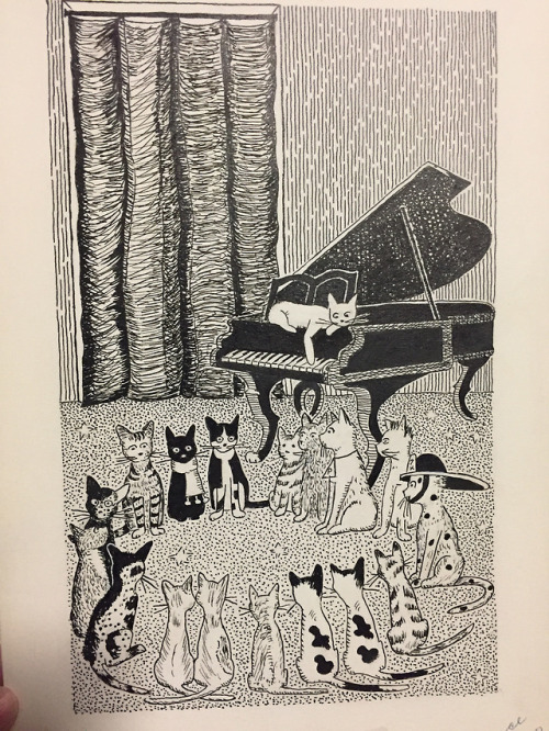 Every day is National Cat Day when you work in a library!Ink illustration, The Hotel Cat by Esther A