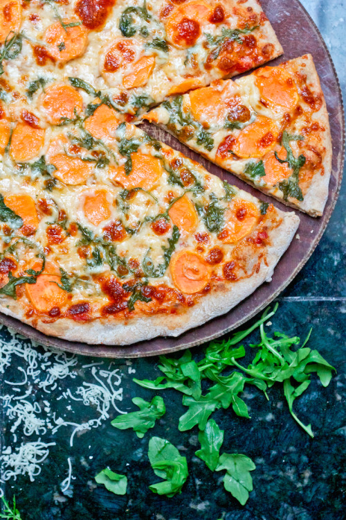 Spelt thin crust sweet potato pizza