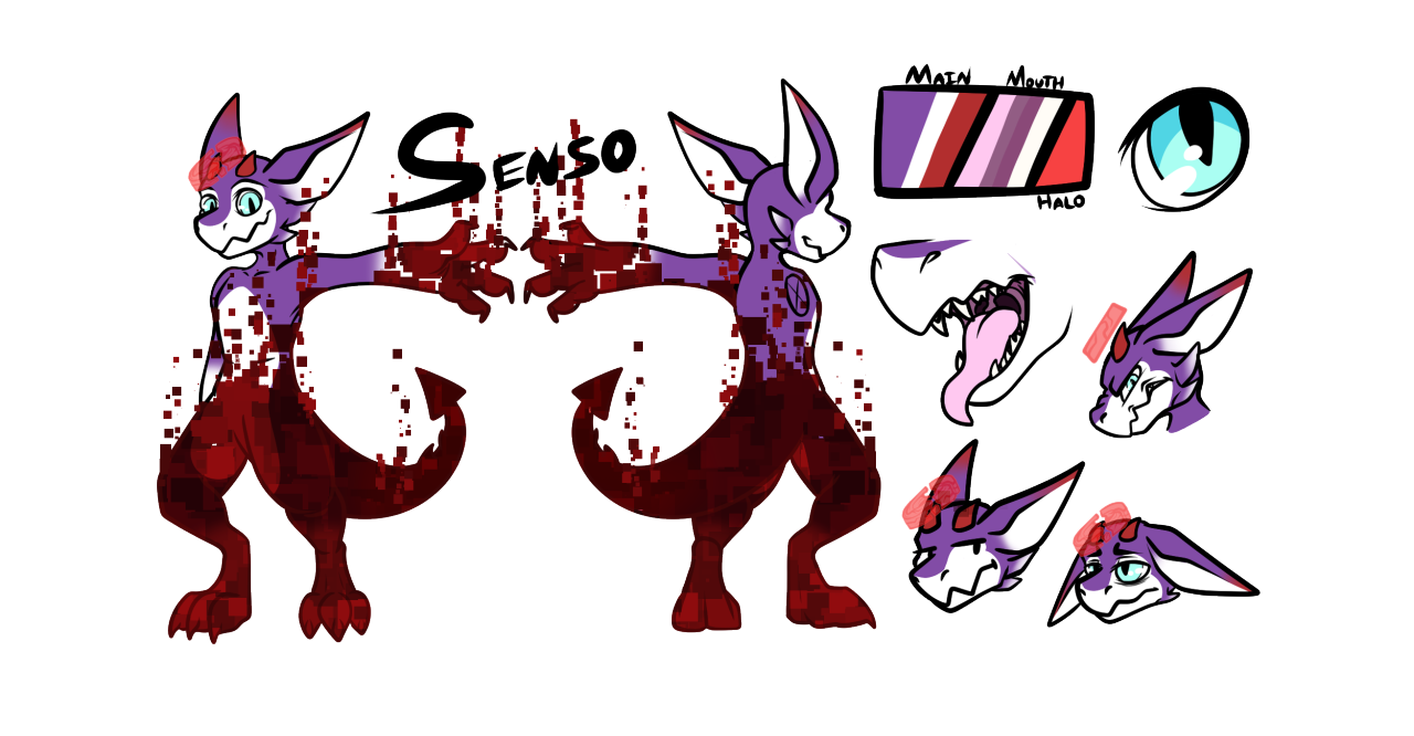 [C] Senso Ref SheetA reference sheet for a lil kobold named Senso! A fun project to work on and figure out the glitch effect for!