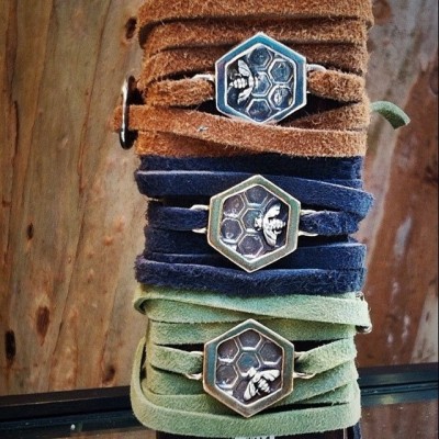 Fabulous new leather cuffs from Jamie Bichler’s Honey LIne. 5% of the profits from this line will be going to honeylove.org , an organization that educates people about urban beekeeping and planting pesticide free bee friendly gardens.
If you love...