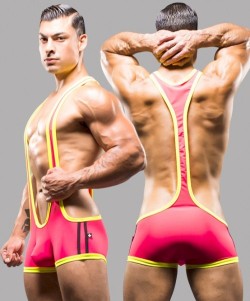 glad2bhere:  Andrew Christian has a limited edition Wrestling Singlet. Wrestling Singlets are the new must have in men’s sports/ erotic wear. This one is, no doubt, an erotic singlet. It’s super low cut and has a great pouch.  If you’ve got it-