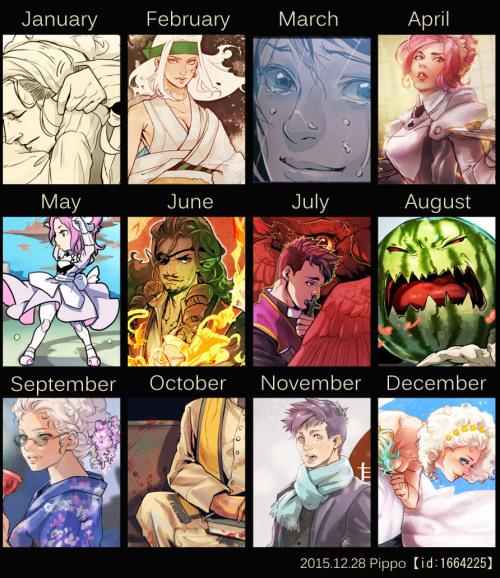 Manga, Illustration, watermelon, and so on. I hope I can improve my coloring skill next year.