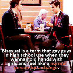 supahgays:Glee + biphobic lines.