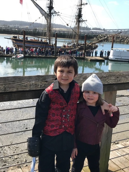 Little Hook &amp; Emma are off to see the Jolly Roger AKA The Lady Washington today! More pics to co