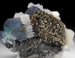 mineralists:  Calcite on Fluorite with Pyrite on FerberiteYaogangxian Mine, China