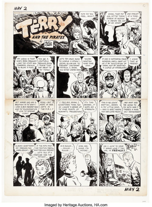 rocket-prose:Original Milton Caniff art for the 5-2-43 Terry and the Pirates Sunday strip  (New