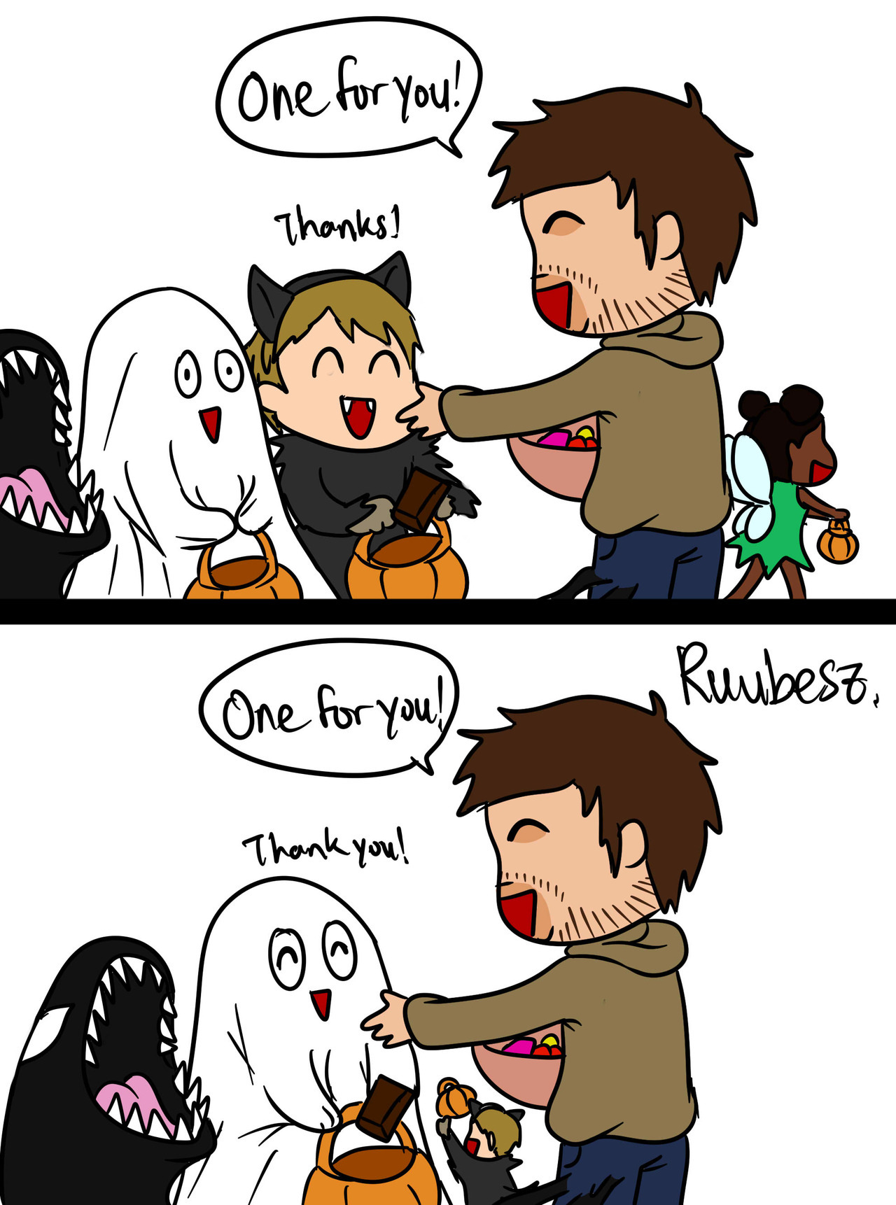 ruubesz-draws:  I saw a video of a dog doing this Happy Halloween!! 