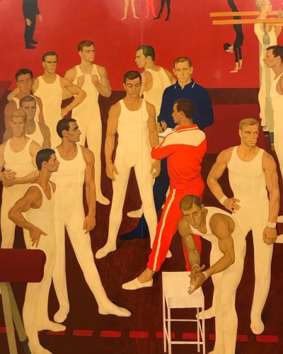 gay-curator:Dmitry Zhilinsky (Russian, 1927 – 2015)Gymnasts of the USSR (1964 - 1965)Tempera on woodState Russian Museum, St. Petersburg