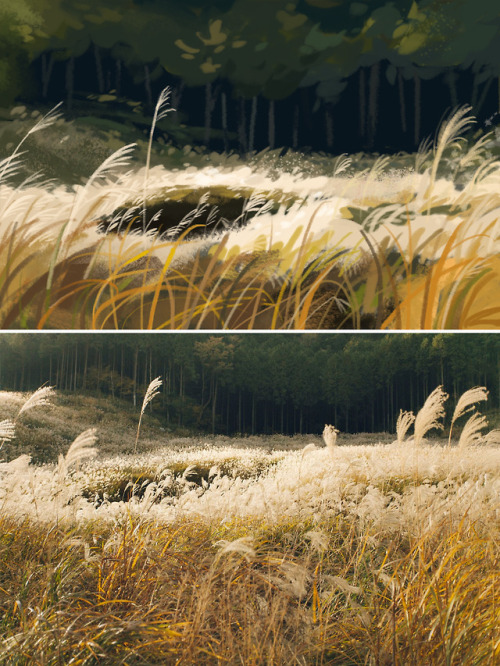 sort-of-color-study, sort-of-BG-experiment! based on a photo of grass fields in sengokuhara :)