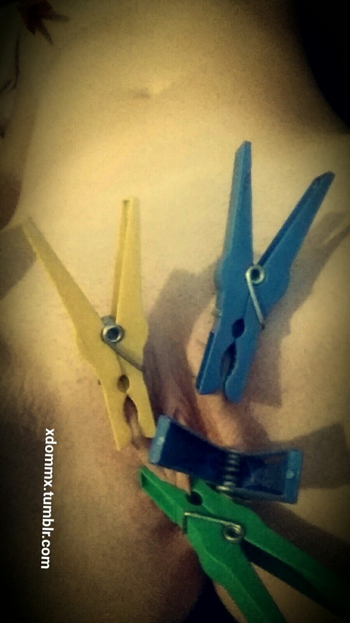 xdommx:  Last challenge for today. Clothespins on both nipples and an additional
