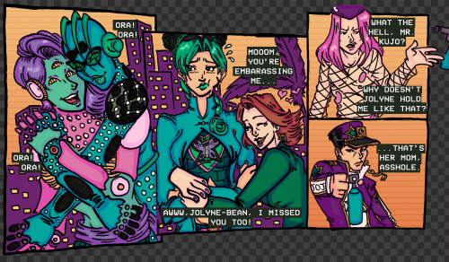 medaart:AU: Jotaro’s ex-wife reconnects with Jolyne and her crew towards the end of Stone Ocean, and