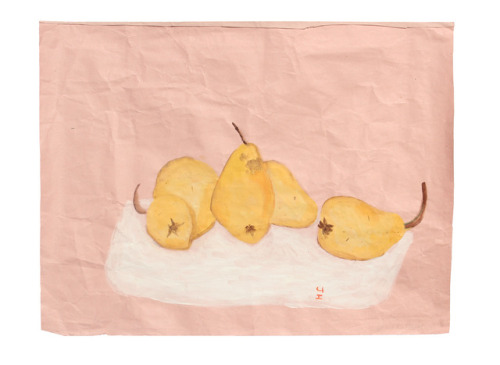 johanna-tagada:Poires d'Octobre, 2017. Gouache on found paper, 36 x 63 cm.