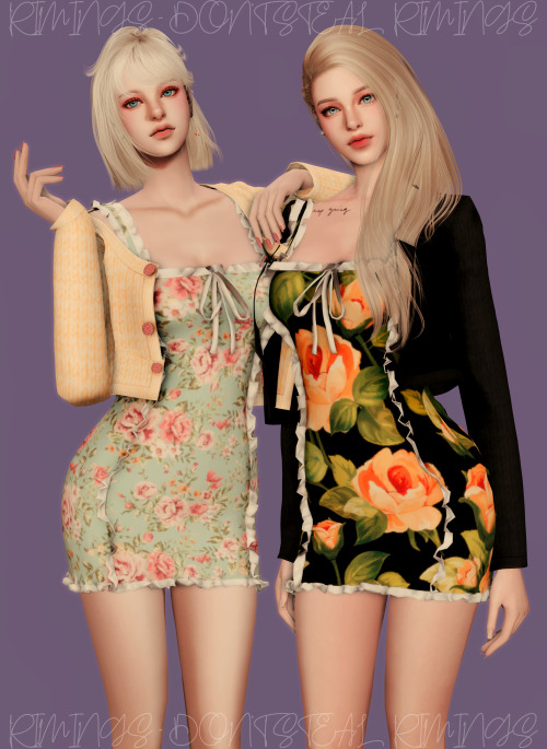 [RIMINGS] Cardigan &amp; Floral Frill Sleeveless Dress - DRESS- NEW MESH- ALL LODS- NORMAL MAP- 20 S