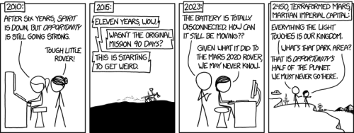 The sub-caption reads: “No one will ever forget the first words spoken on Mars. &lsq