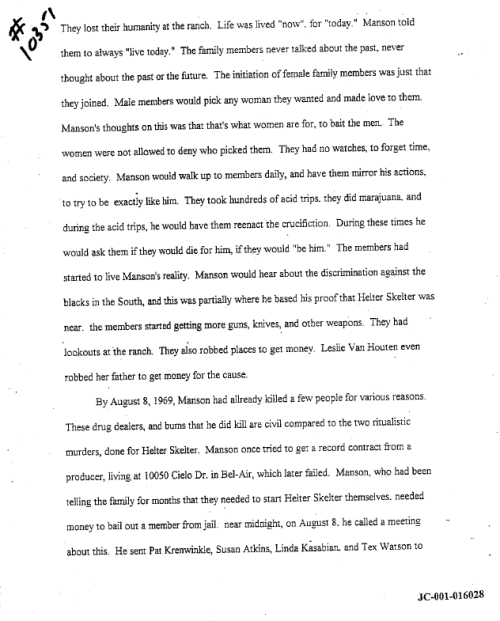 Dylan's Essay On Charles Manson (12 Pgs. '98)
