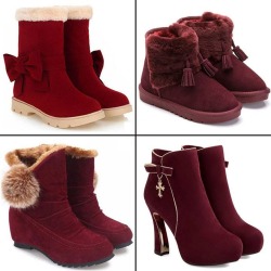 ideservenewshoesblog:  Trendy Metal Embellishment Plain High-Heels-Boots - Claret Red - StylishPlus