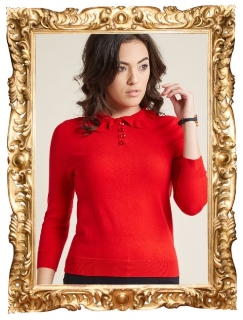 Peter Pan Collar Ruffle Sweater in Red - $44.99