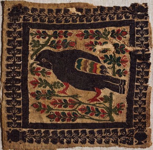 ancientanimalart:Tunic insert featuring a partridge5th-6th centuries CE“In early Christian art, a bi