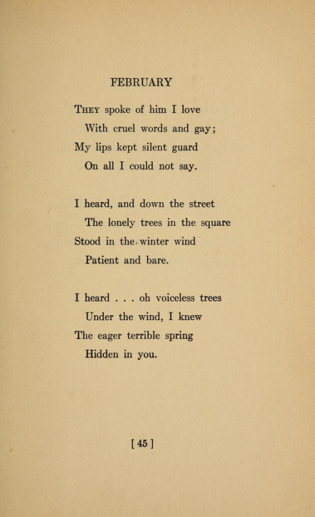 February by Sara Teasdale. From Rivers to the Sea, 1916.