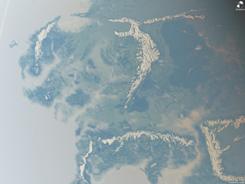 thenthdoctor:  Middle Earth from Space!  These brilliant people have created a series of images of Middle Earth if it was seen from space…or from Valinor, I suppose. Check them out: http://www.me-dem.me.uk/ 