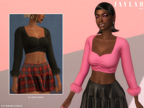 plumbobsnfries: JAYLAH | top  Ruched Top With Feather Trim Sleeves.New MeshHQ TextureFemale | Teen -