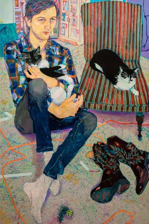 redlipstickresurrected: Hope Gangloff (American, b. 1974, Amityville, NY, USA) - Must Seriously Love Cats (Greg Lindquist), 2015, Paintings: Acrylics on Canvas