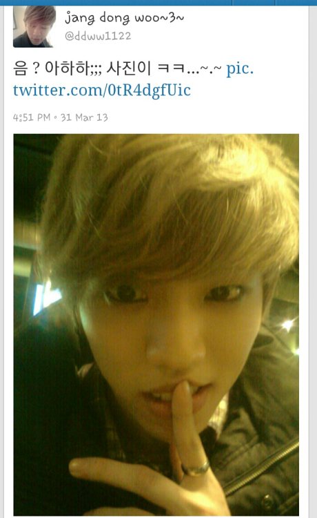 ifnt7wh:  [TRANS] DONGWOO SECOND TWEET Em? Ah haha;;; picture keke… ~.~ 