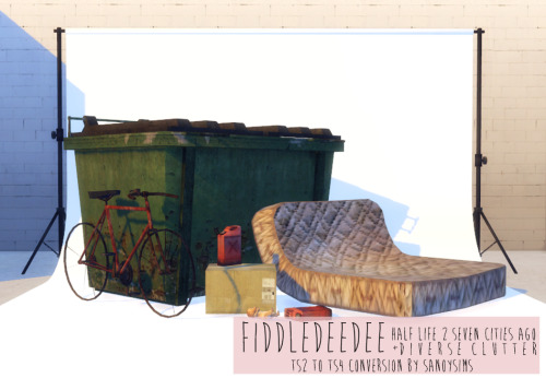 Fiddledeedee Half Life 2 Seven cities ago (TS4)42 new meshes, a full folder of alleyway junk, dumpsters, mattresses, concrete barrier and so on. Great for cluttering up your city build!
The polys vary from around 1500 on highest and 200 lowest.
The...