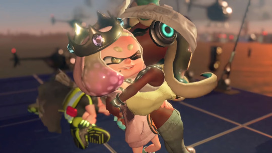 sharkbytes: can you believe nintendo released octo expansion in pride month 20gayteen which featured marina jumping into pearl’s arms and snuggling her face into her AND agent 8 looking at agent 3 like she’s the most precious thing she’s ever seen?