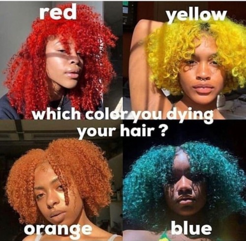 What color would U choose? ❤️.........#2frochicks #hairdye #brownskingirl #summer #kinkyhair #curlyh