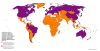 Countries in Orange = Fertility Rate Above the necessary for Population Replacement . Countries in Purple = Fertility Rate Below the necessary for Population Replacement.