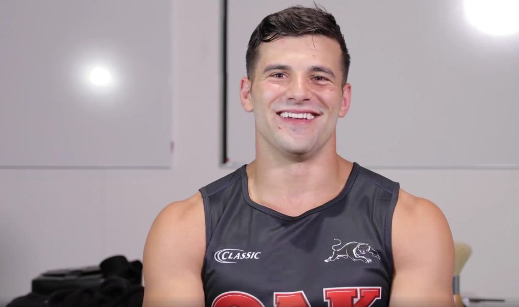 roscoe66:  Josh Mansour of the Penrith Panthers shaves off his beard for charity.