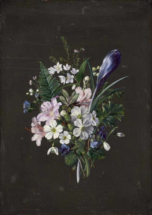 art-and-things-of-beauty:Attributed to Carl Adolf Senff (1785-1863) - Spring bouquet, oil on cardboa