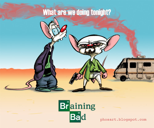 aishiterushit:  coelasquid:  xombiedirge:  Pinkman and The Brain by Paul Hostetler / Website / Blog  Oh my god why did this never occur to me  omg I had that ideia the other day lol awesome 