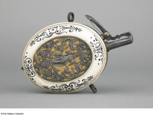 Gunpowder flask crafted by Daniel Sadeler of Munich, Germany, circa 1620.from The Wallace Collection