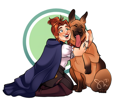 Finished another commission of a wizard and her german shepard familiar! I want a big ol puppy one d