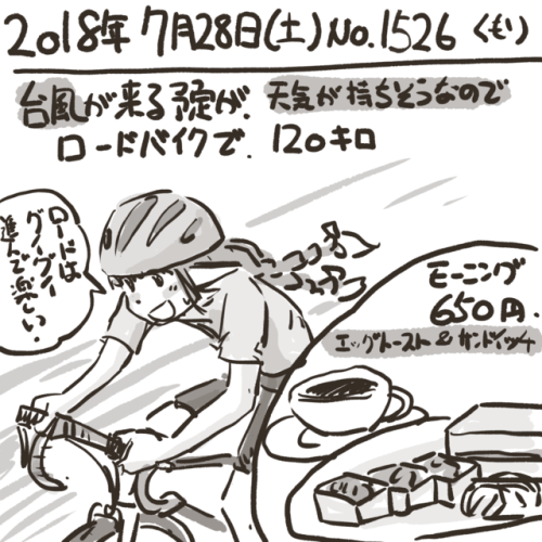 umiusi: 「絵日記 2018/07/28 久しぶりのロードバイク」真夏でも乗る根性が無くなったけど、曇だったので。