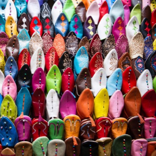 Moroccan shoes on shoes on shoes (at The Souk, Marrakech)