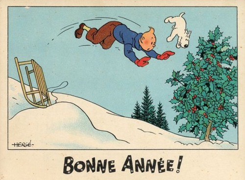 frenchcurious:Bonne Année Tintin &amp; Milou. - source Golden Age of Illustration.