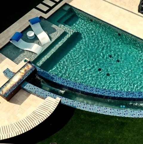 Pool - Modern PoolAn Illustration Of A Medium-sized Minimalist Backyard Landscape With A Specially-shaped