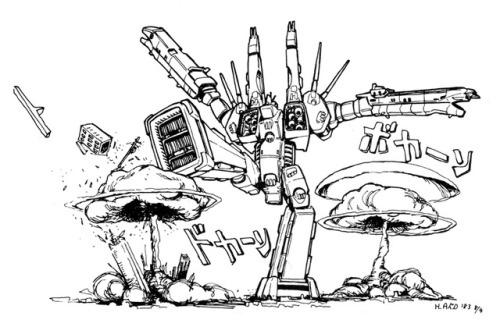 fuckyeahmacross: An SDF-1 sketch by Hideaki Anno, from Macross: Perfect Memory (1983). After a stand