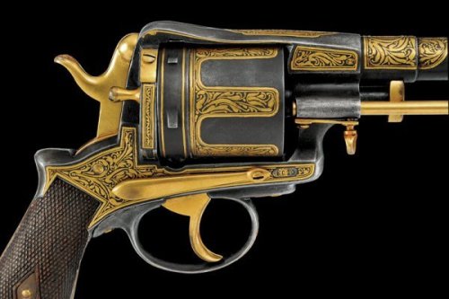 peashooter85:Ornate gold inlaid Austrian Gasser revolver, late 19th century.