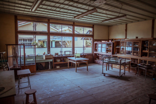 Science classroom at a long disused elementary school tucked away in a valley in Western Japan.