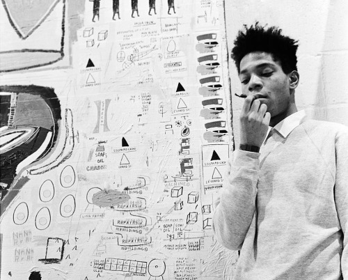 twixnmix:Jean-Michel Basquiat   preparing for his first London show at the Institute of Contemporary Arts (ICA), December 1984.Photos by Peter Nicholls for The Times