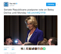 liberalsarecool:  berniesrevolution: This could be the biggest congressional victory for The Resistance so far!  KEEP CALLING!  #StopDeVos 