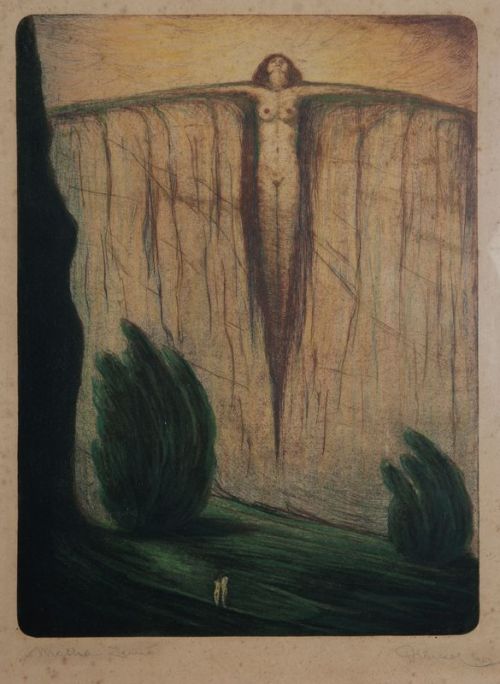 amare-habeo:  Frantisek Drtikol. (Czech, 1883 - 1961) Mother Earth (Matka Země), 1923 Etching in Colors via poboh 