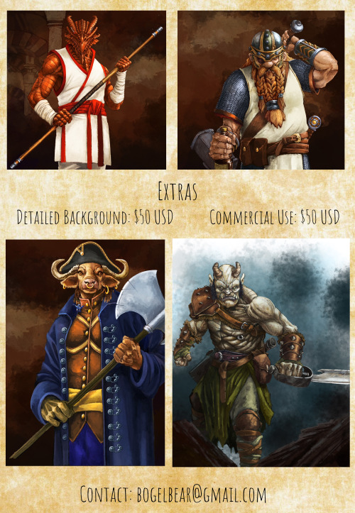 Opening commissions for D&D/RPG Characters!If you’re interested, please e-mail me at bogelbear@g