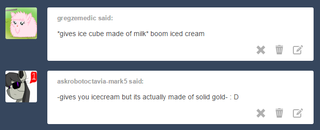 ask-guyra:  Anything! Featuring hooves of askrobotoctavia-mark5 and gregzemedic(well