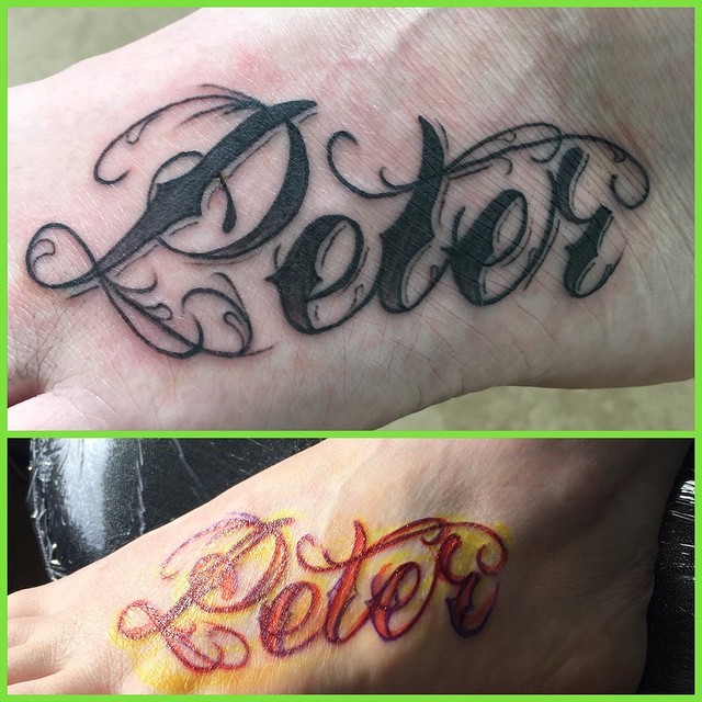 Chris Conlon-Tattoo — Peter - on the foot. #letters #lettering #script...